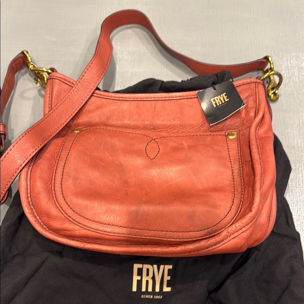 Frye Burnt Red Leather Campus Rivet Croasbody with Gold Hardware and dust bag